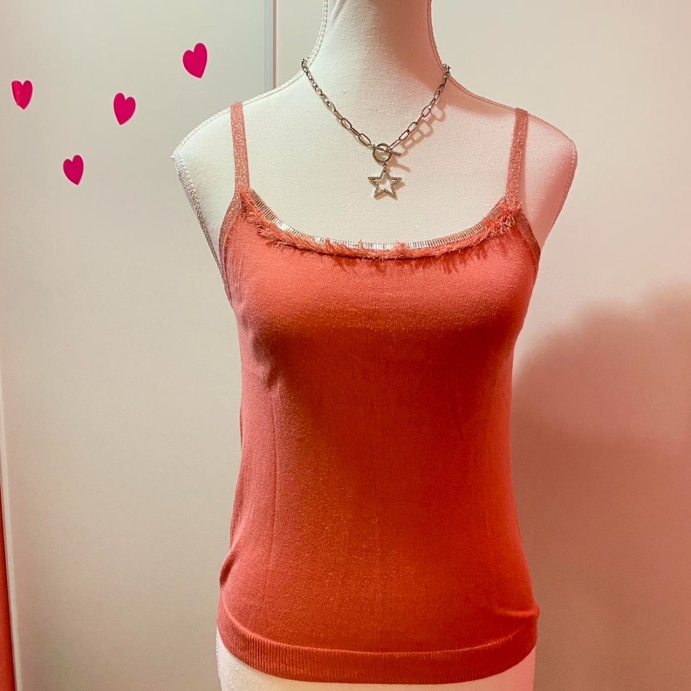 Y2K 00s Mademoiselle Pink Beaded Fringe Top